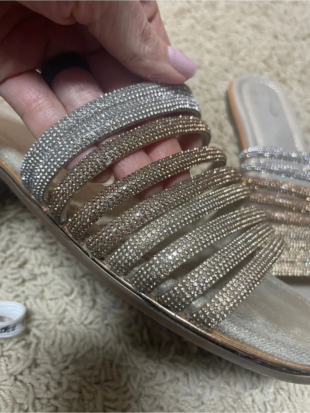 Sparkle Slide Sandals in Metallic Silver